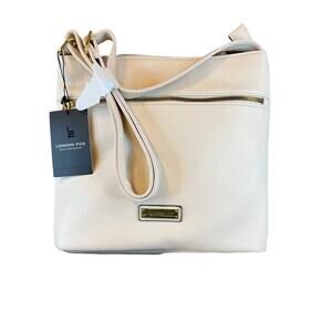 NWT London Fog Lorraine Crossbody Purse Handbag Tote Bag Cream Caviar Emboss